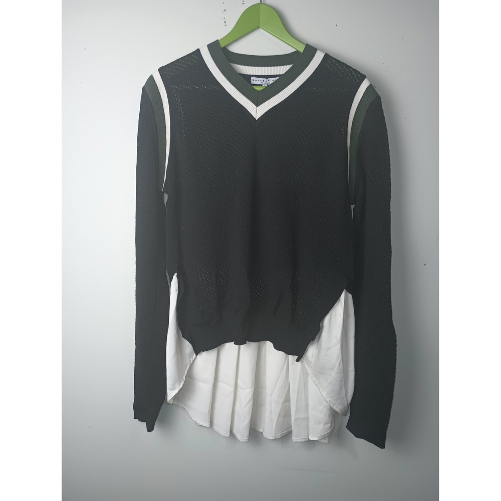 Current Air Los Angeles Mixed Media Layered Sweater Black White Green Large